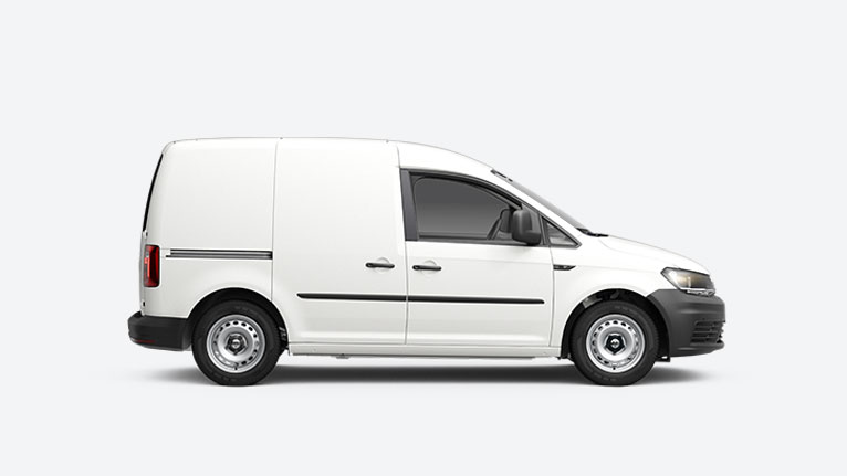 VW Caddy Van blanc de profil