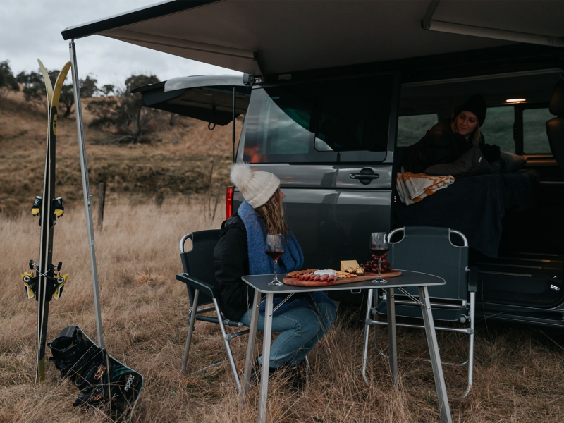 Camping set up outside campervan