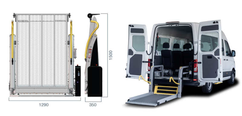 Primer plano de la plataforma electrohidráulica del VW Crafter People PMR