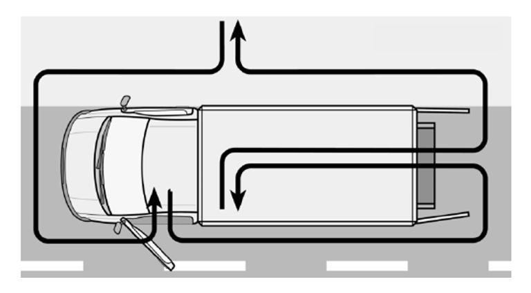 Plano de los recorridos interiores del VW Crafter Carrier sin puerta deslizante en la pared separadora