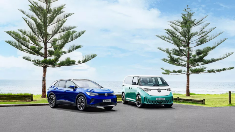 Volkswage EV cars by the beach
