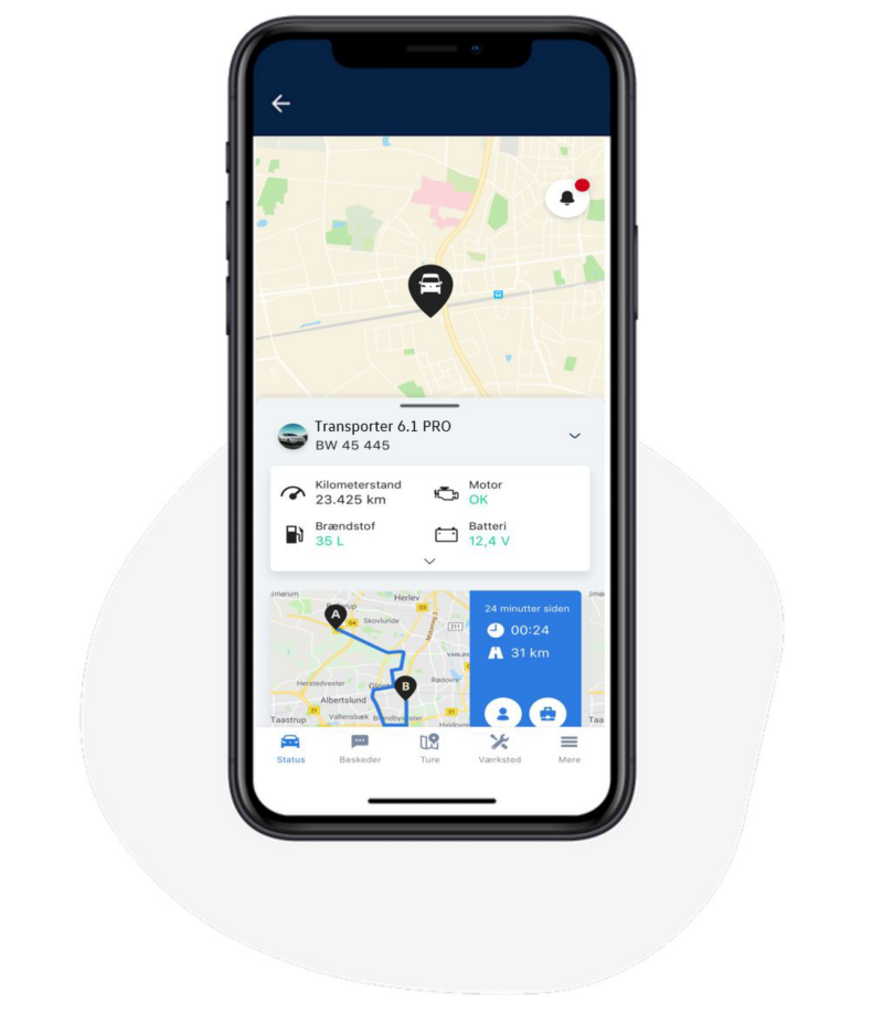 Connected Fleet app på telefon
