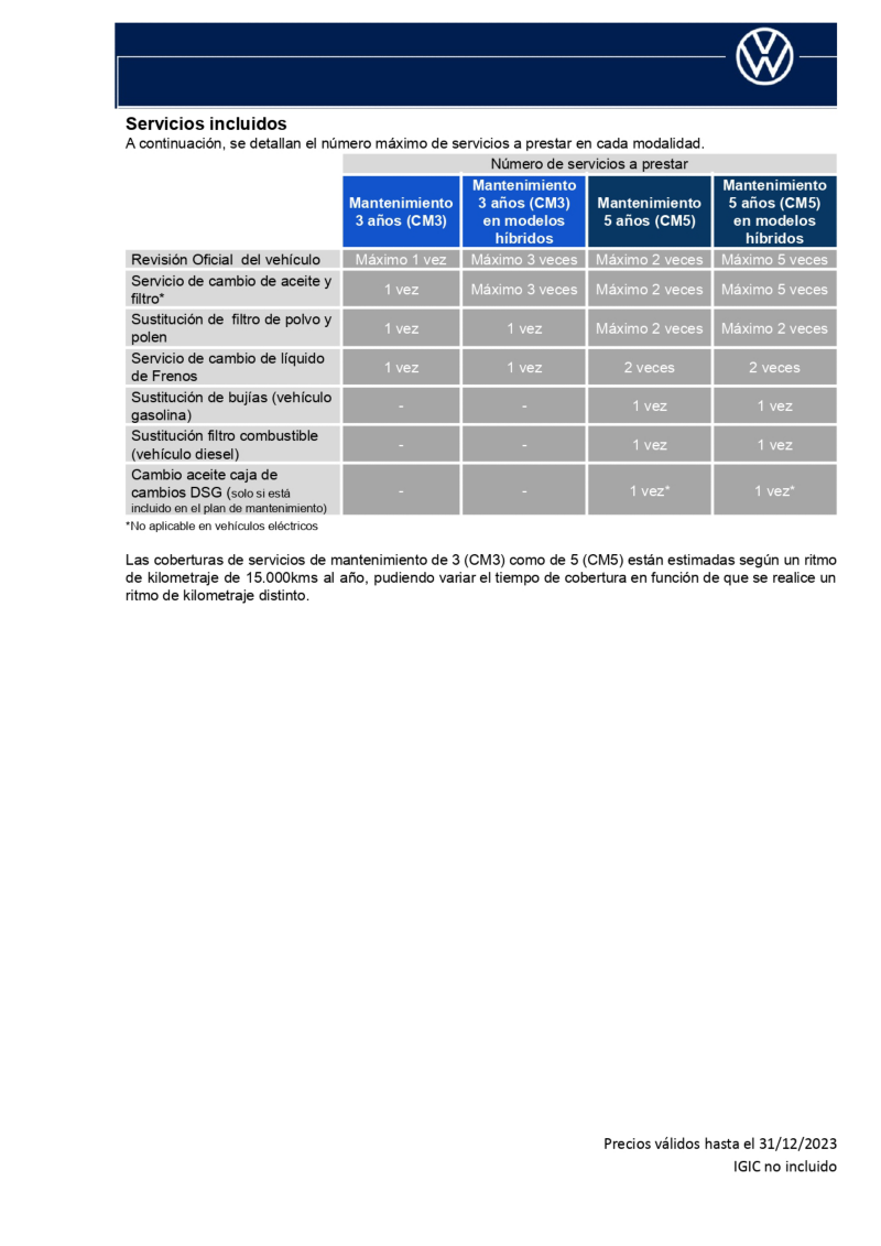 Contrato de mantenimiento Volkswagen Canarias servicios