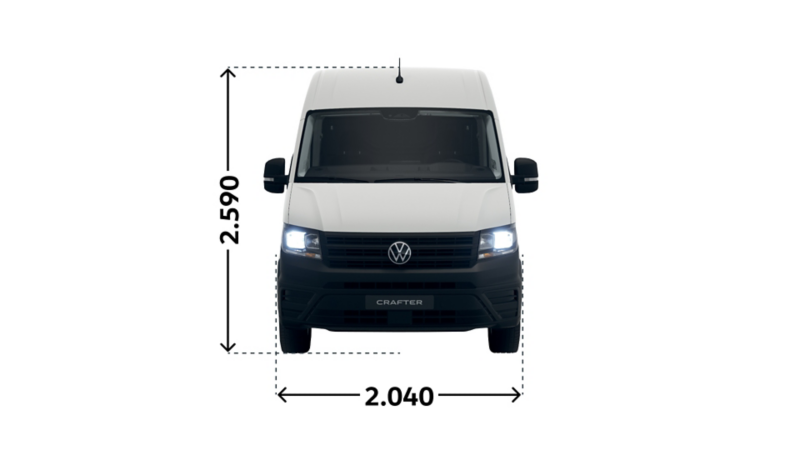 VW Crafter Skåp med högt tak, höjd och bredd.