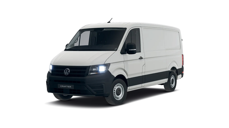 Ein VW Crafter vor weißem Hintergrund.