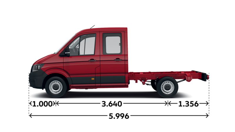 VW Crafter Chassi dubbelhytt måttskiss från sidan.