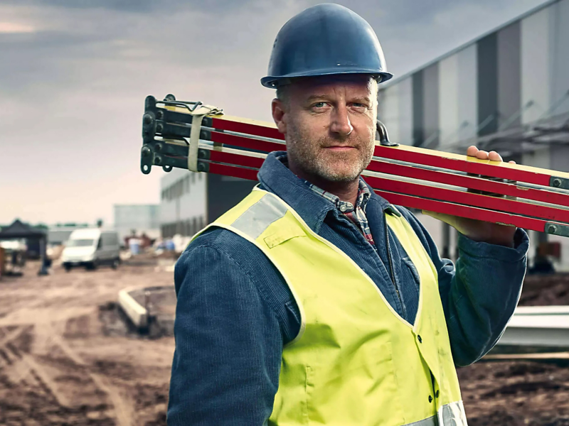 Construction employee with his tool.