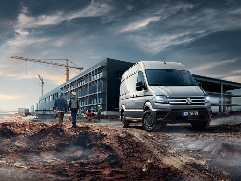 Volkswagen Crafter van parked near construction site