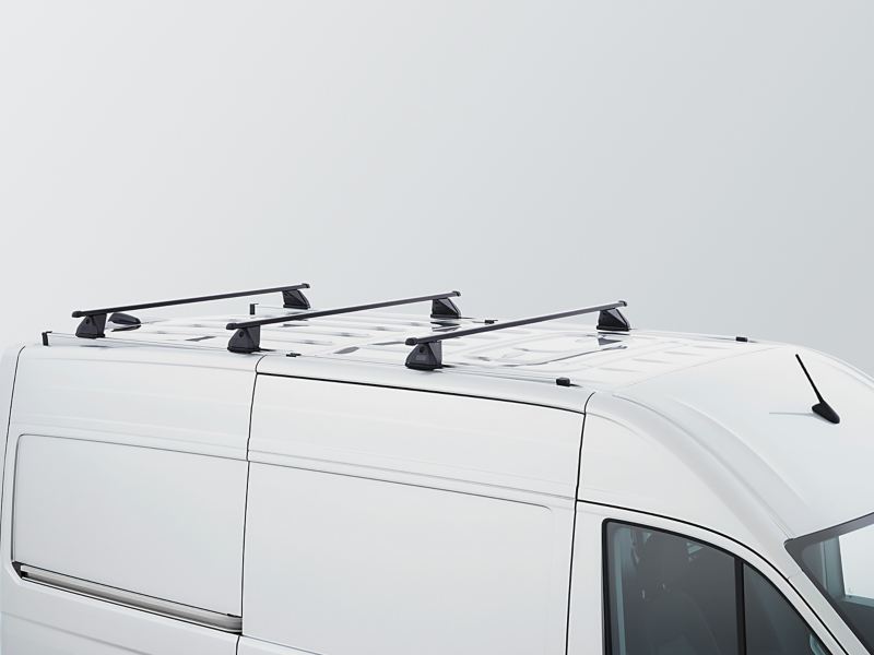 Close up on the Volkswagen Crafter Van with Roof bars.