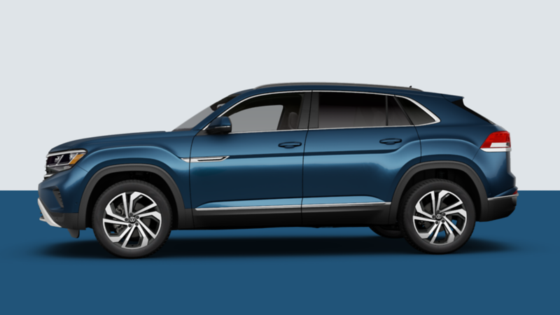 Side view of a volkswagen Atlas Cross Sport in a studio background