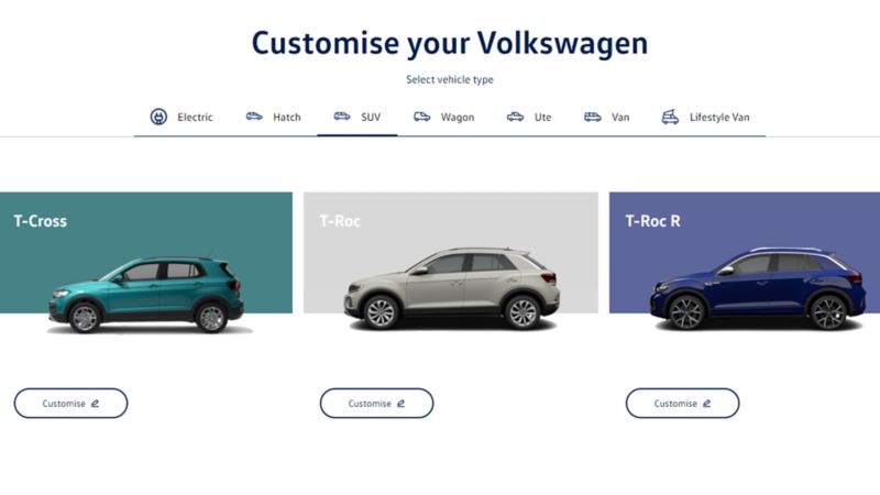 Interface of the Volkswagen online customiser tool