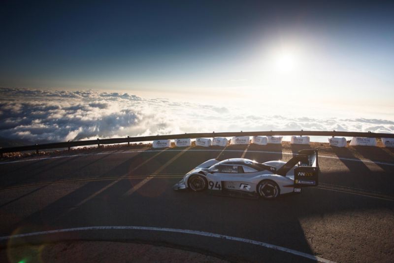 The ID. R Pikes Peak on a stretch of road above the clouds