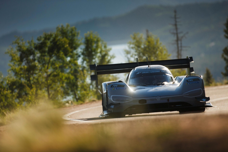 The ID. R Pikes Peak in a turn