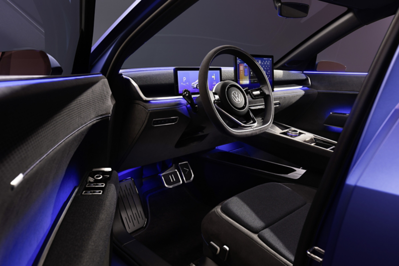 Front view of a blue ID. 2all concept vehicle.