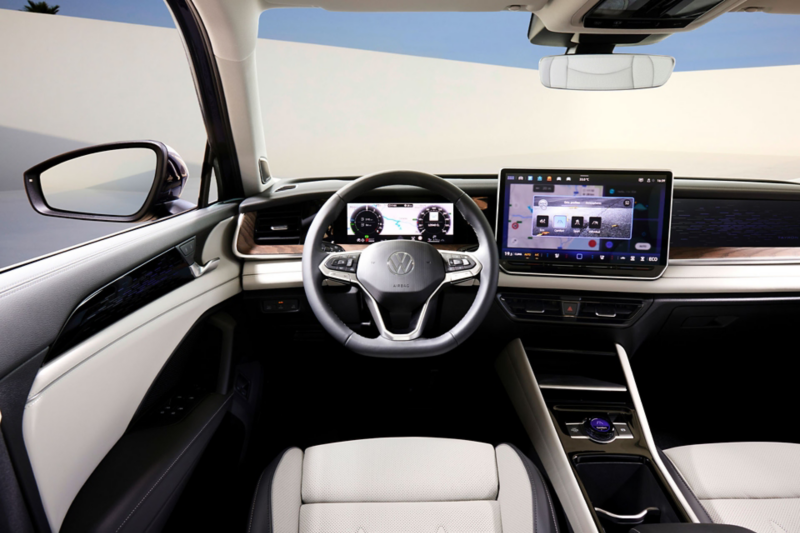 Front seat interior shot of Tayron