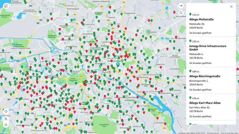 Overblik over ladestationer i og omkring Berlin