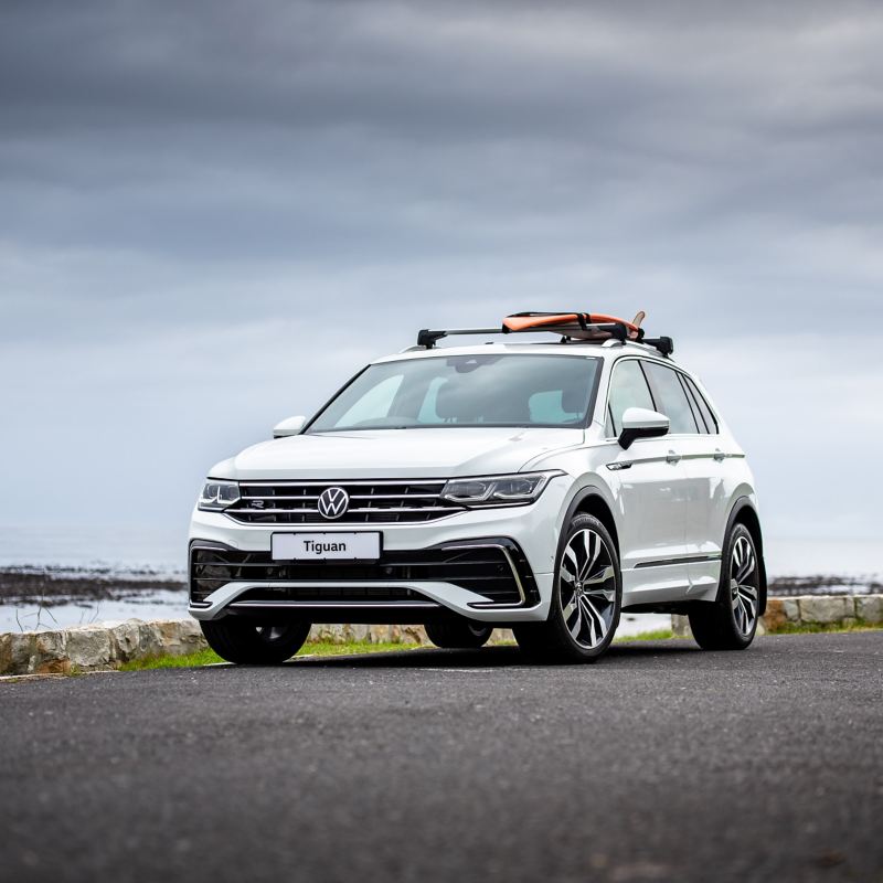 A VW Tiguan on a trip with VW Accessories in nature