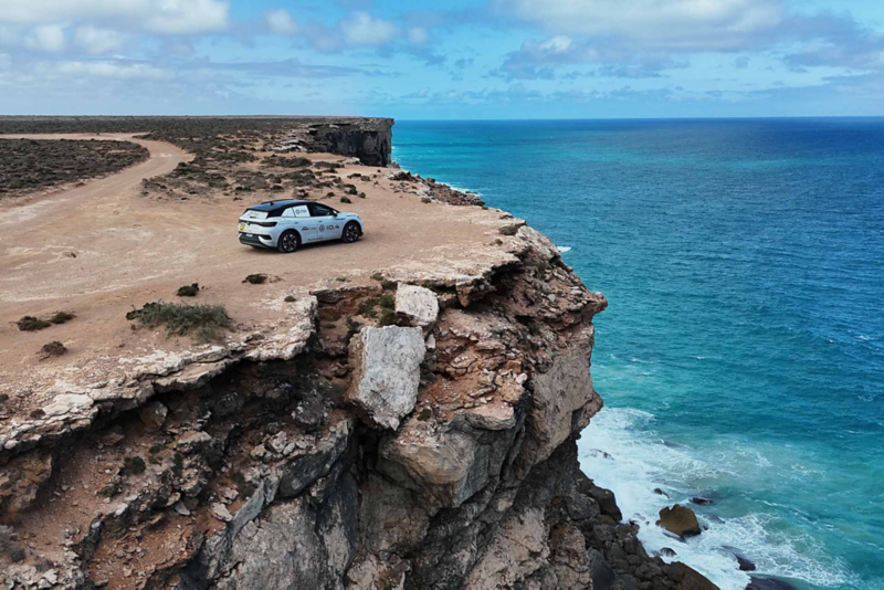 VW ID.4 parked at cliff edge