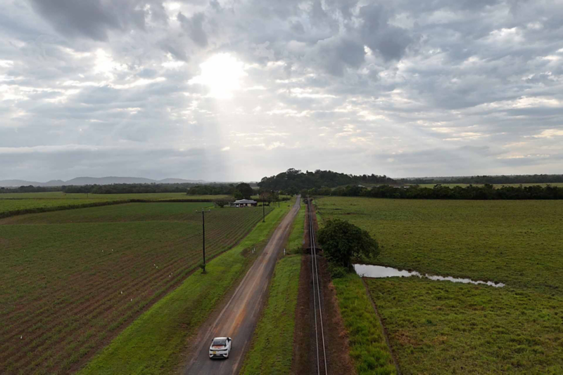 Ariel view of IDD.4 driving through fields