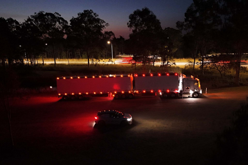 Image of lorry lit up at night