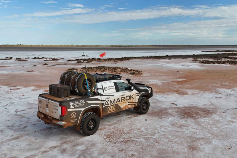 Amarok driving through salt plains