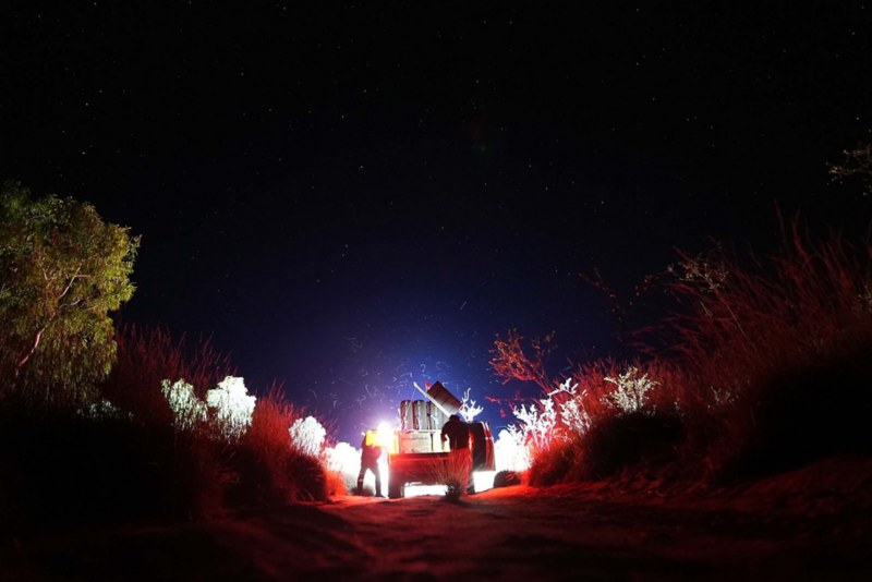 Amarok at night lit up in the desert
