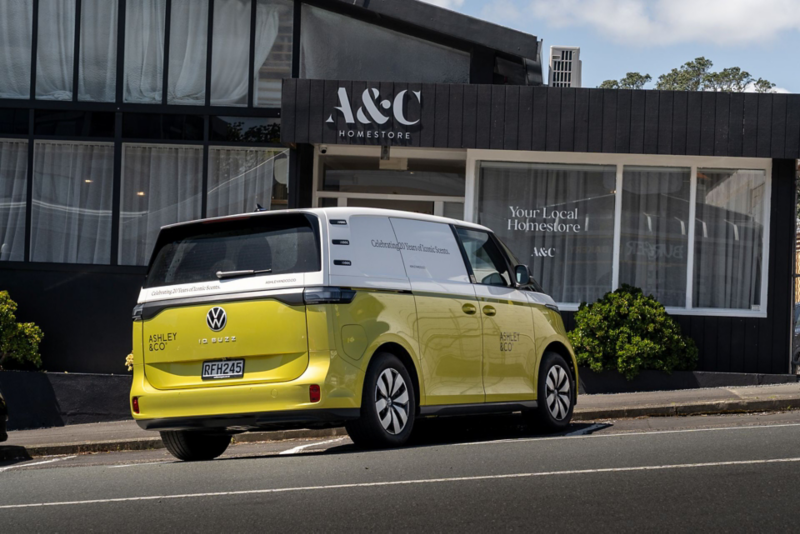 ID. Buzz outside a home store