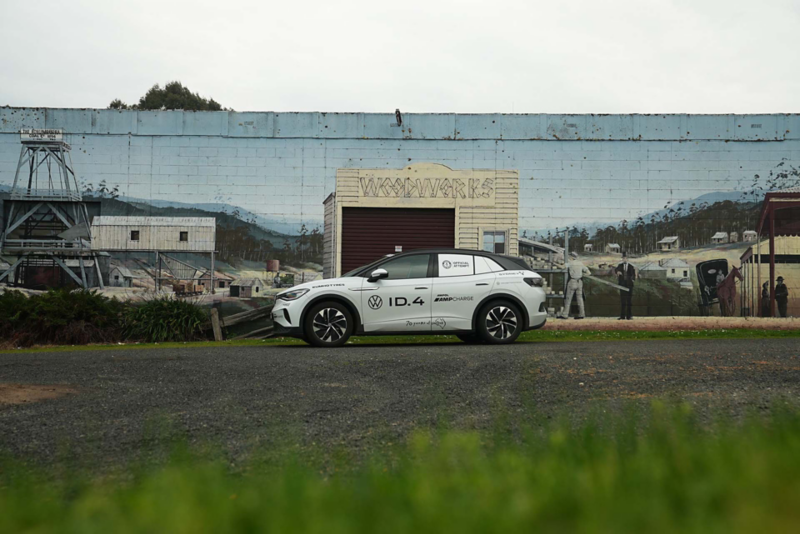 ID.4 parked outside industrial waterworks building