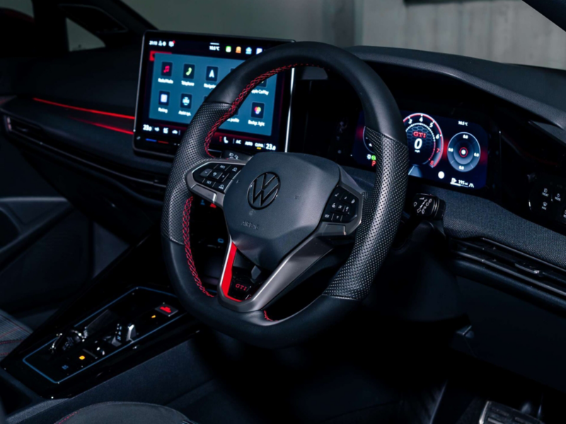 Interior view of the front console of a Golf GTI