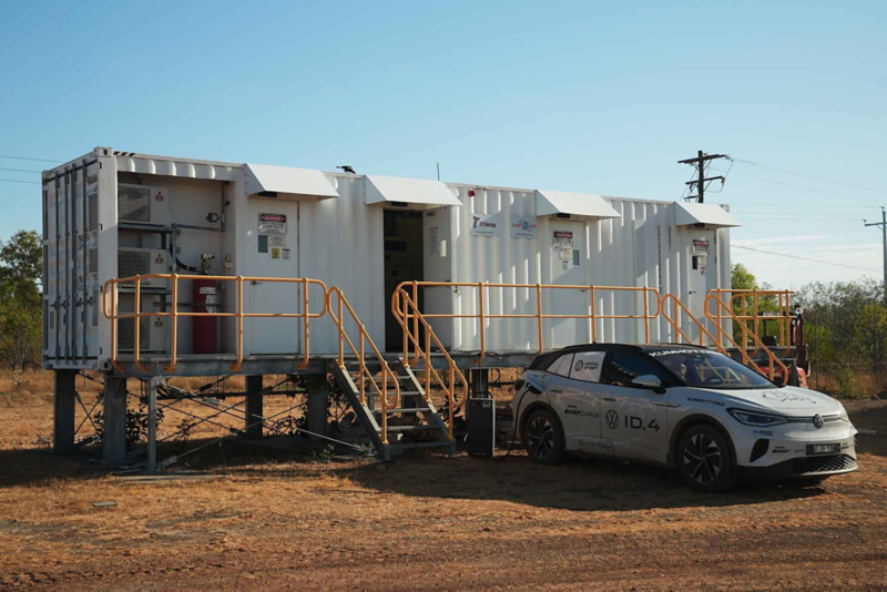ID.4 parked by a trailer 