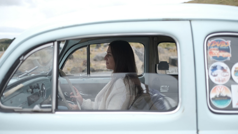 Annie driving Bam Bam