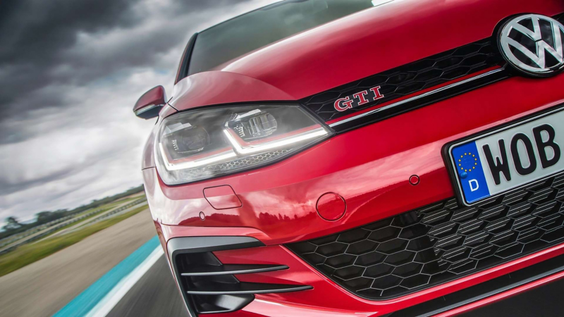 Volkswagen Golf GTI front view on racetrack