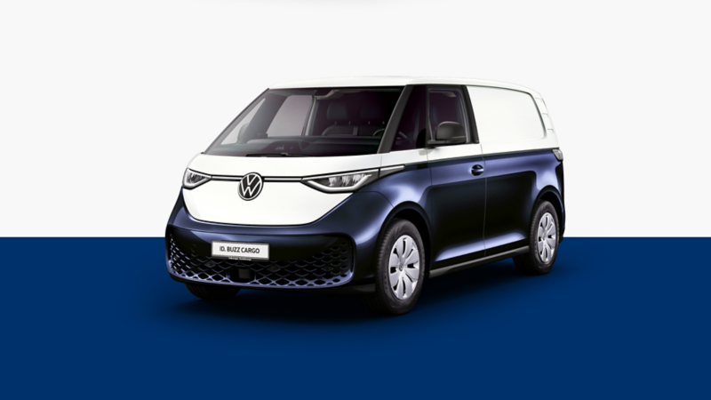 El render de un VW ID. Buzz Pro bicolor blanco y amarillo.