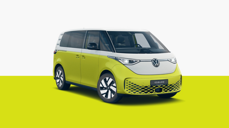 El render de un VW ID. Buzz Pro bicolor blanco y amarillo.