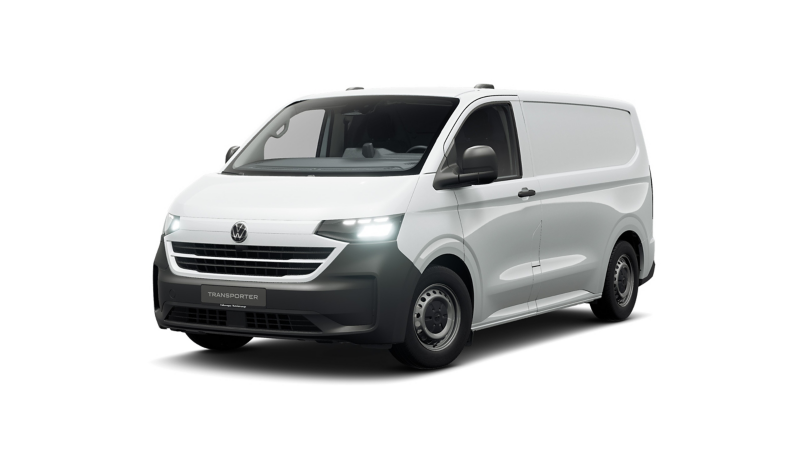 Ein e-Transporter Kastenwagen vor weißem Hintergrund.