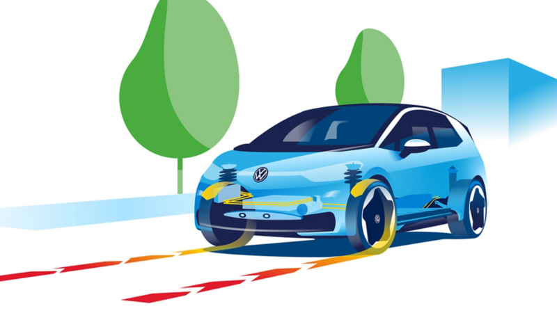 Illustration zeigt schematisch anhand eines VW ID.3 die Funktionsweise der Rekuperation.