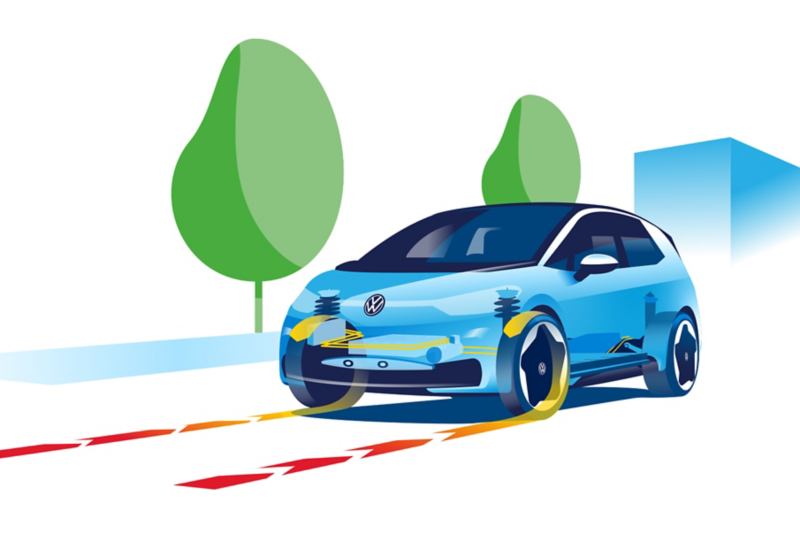 When braking, the wheels of an electric vehicle are transferring kinetic energy.