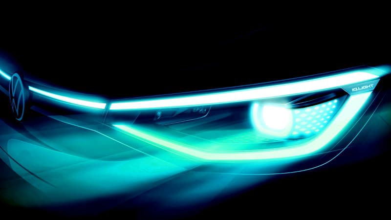 Image shows a close-up of the 2021 Volkswagen ID.4 headlight.