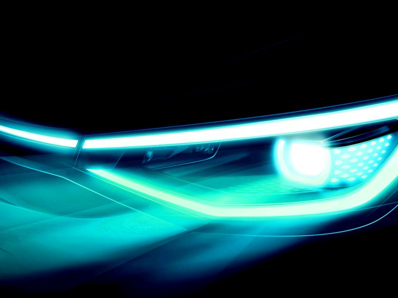 Image shows a close-up of the 2021 Volkswagen ID.4 headlight.