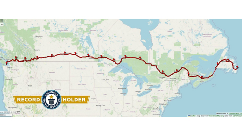 A mapped-out route that the ID.4 took to achieve the World Record for the longest continuous drive by an electric vehicle.