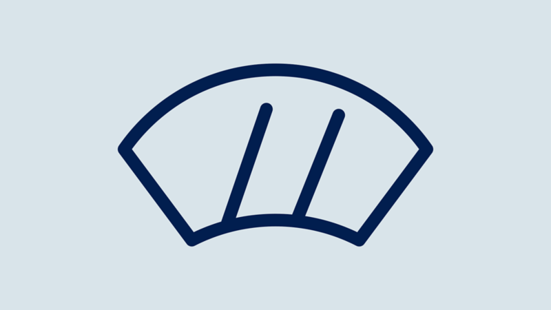 An icon showing a car's windshield with two wiper blades, representing windshield wipers or climate control.