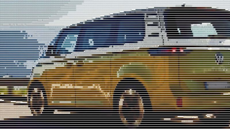The picture of the pixelated electric minivan Volkswagen ID. Buzz