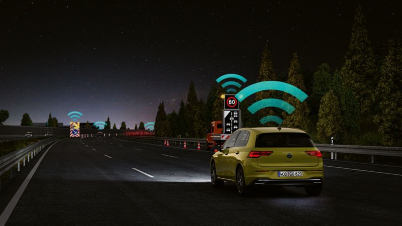 VW Golf communicates with other vehicles via Car2X.