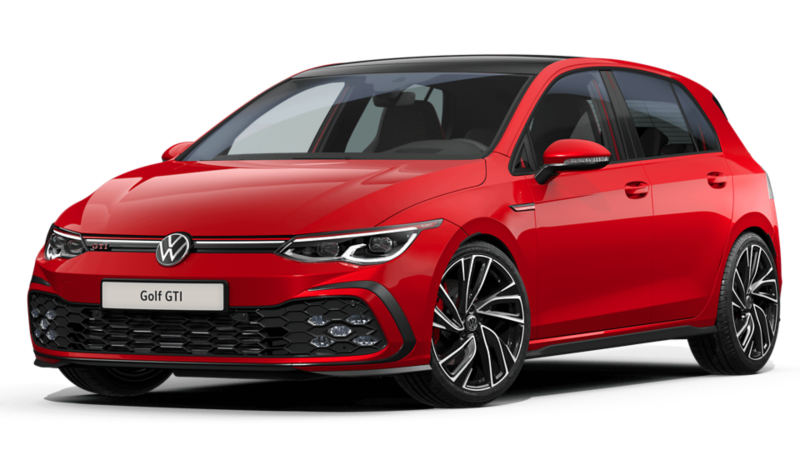 The new Golf 8 GTI in red 3D render three-quarter view