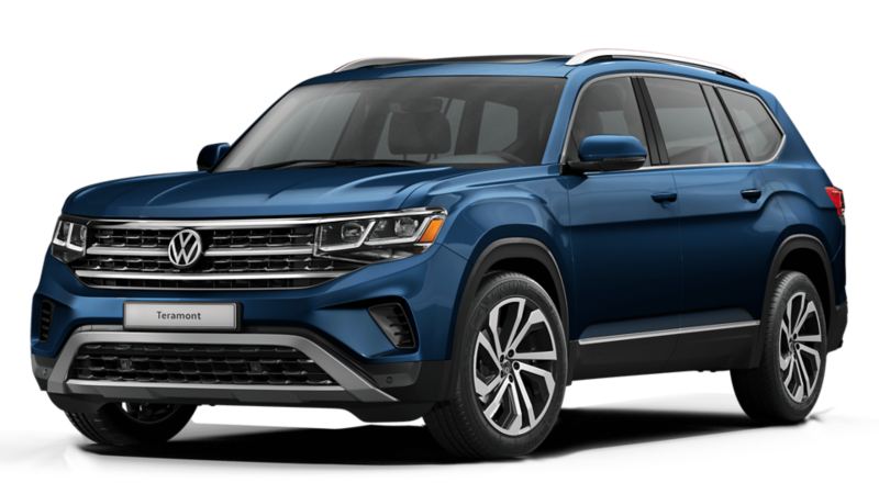The VW Teramont in blue 3D render three-quarter view