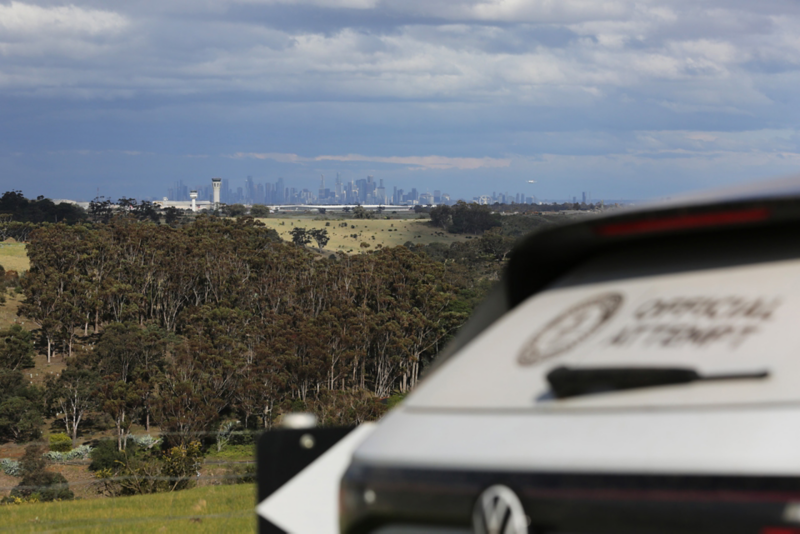 ID.4 rear view with mountain and city in background