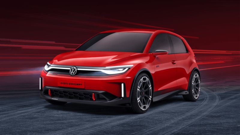 Vista de un Volkswagen ID Concept GTI de color rojo