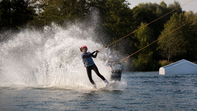 A woman water skiing