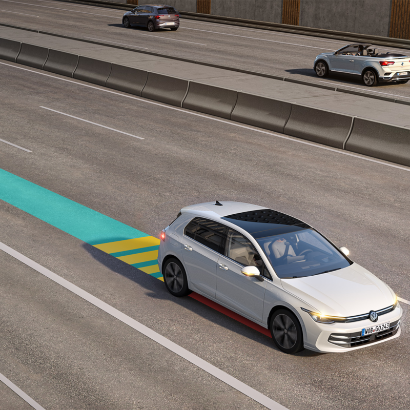Illustrazione visiva del funzionamento su strada del sistema di Emergency Assist.