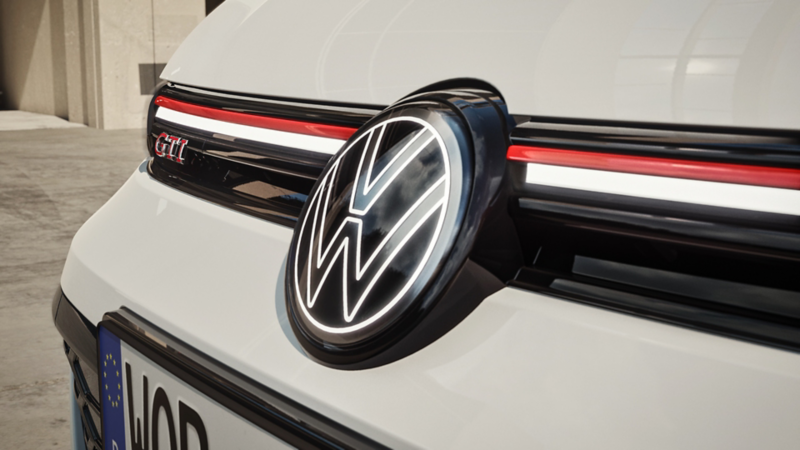 close up of a white VW Golf GTI Clubsport badge